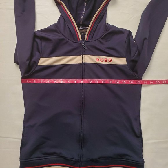BCBG MAXAZRIA Women’s Full Zip Front Hooded Track Jacket Navy Blue Size Medium - Picture 11 of 13